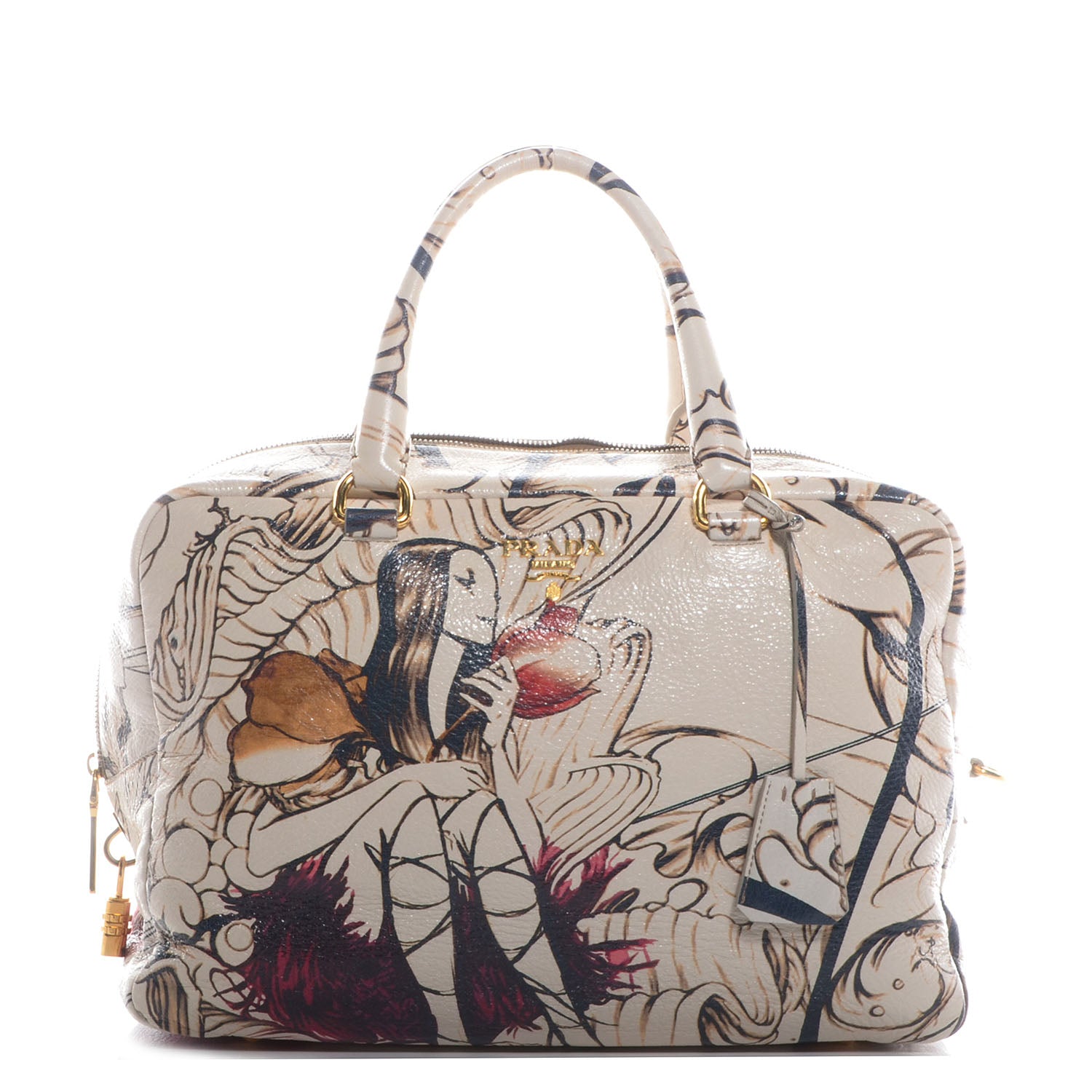 Prada X JAMES JEAN Cervo Lux Fairy Print Large Double Handle Boston Bag Prugna 3 of 12