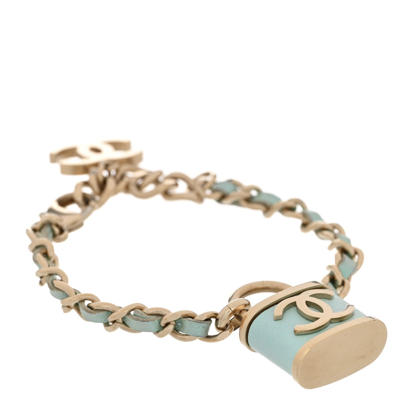 Metal Iridescent Lambskin Lock Bracelet Gold Light Blue