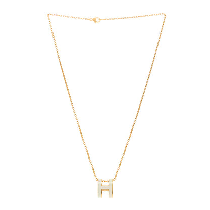 Hermes Lacquered Gold Pop H Pendant Necklace White 3 of 6