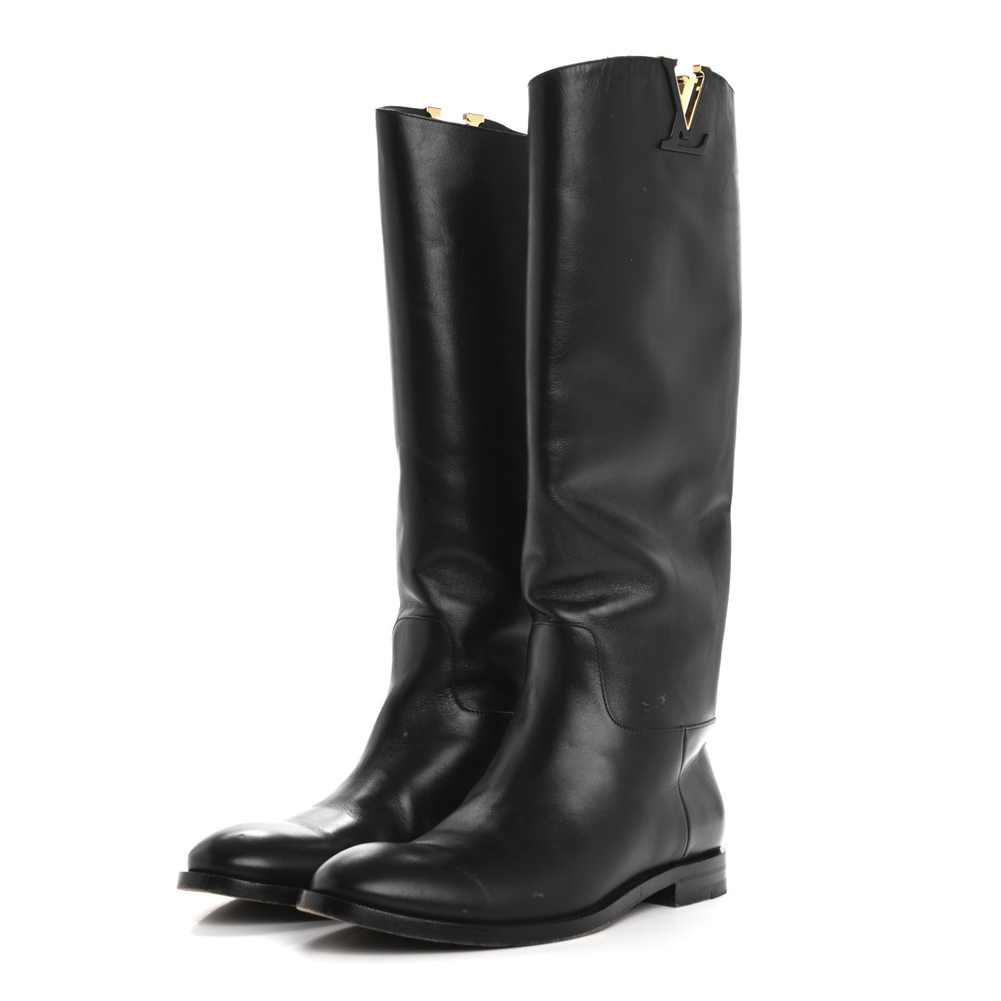 Calfskin Heritage Flat High Boots 37.5 Black