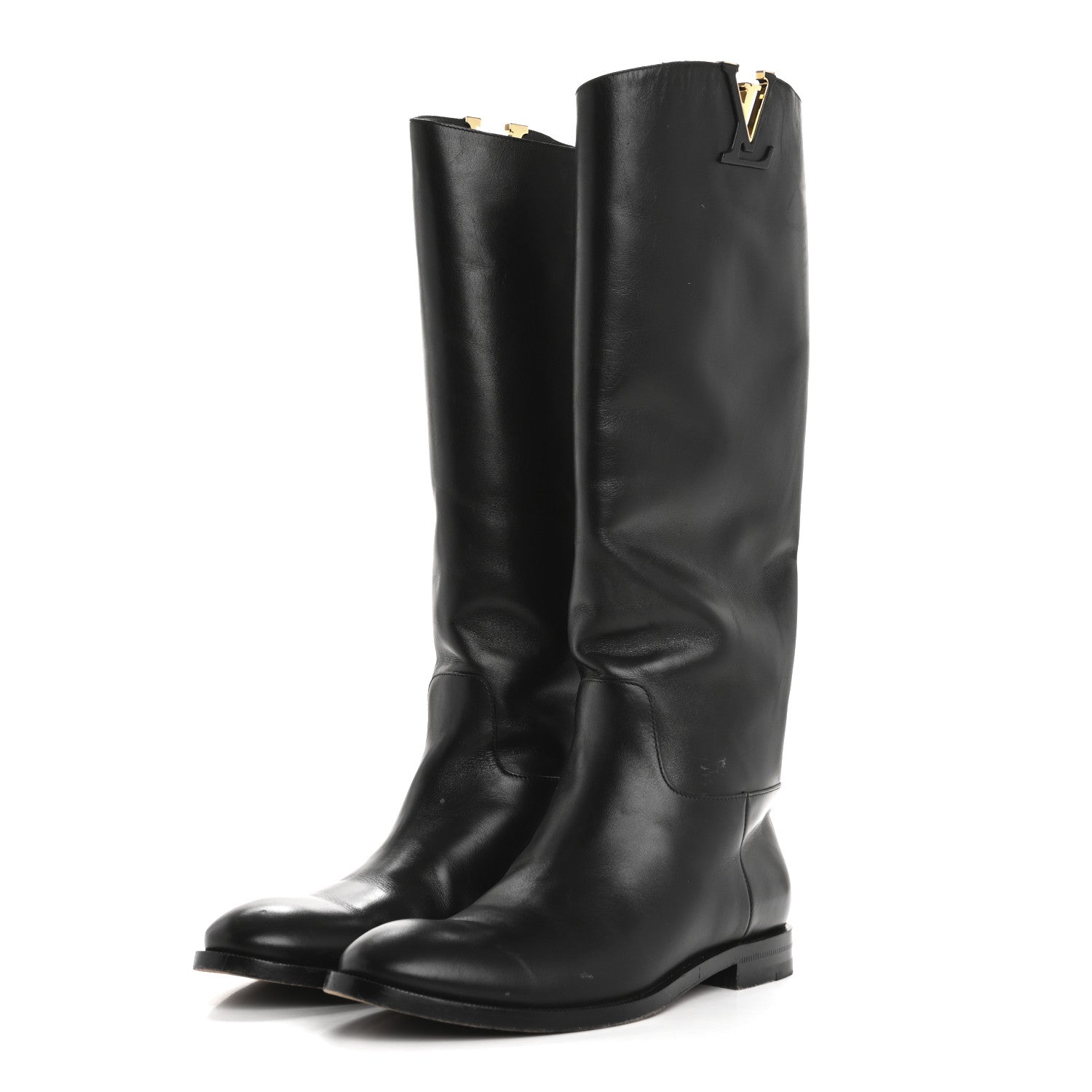Louis Vuitton Calfskin Heritage Flat High Boots 37.5 Black 3 of 14