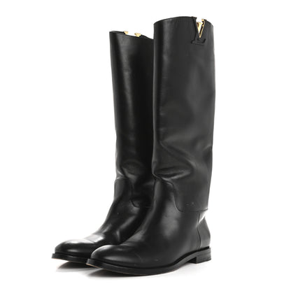 Louis Vuitton Calfskin Heritage Flat High Boots 37.5 Black 3 of 14