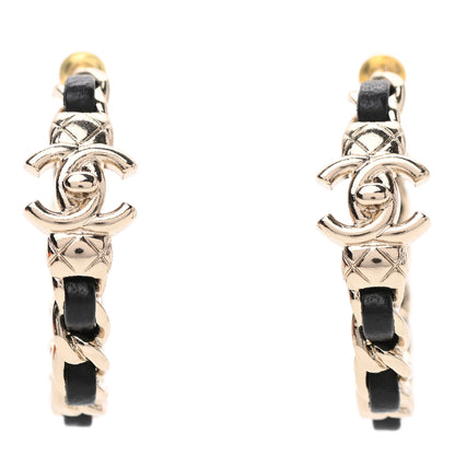 Chanel Lambskin CC Turnlock Chain Hoop Earrings Gold Black 1 of 4