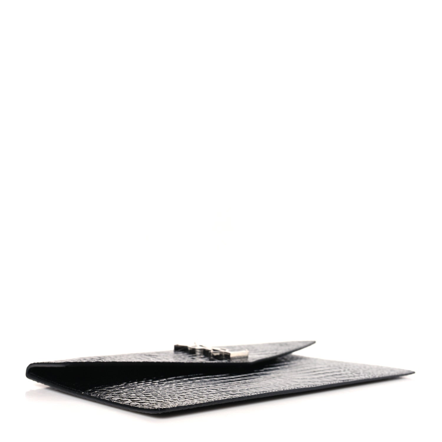 Saint Laurent Calfskin Crocodile Embossed Uptown Monogram Pouch Black 4 of 7