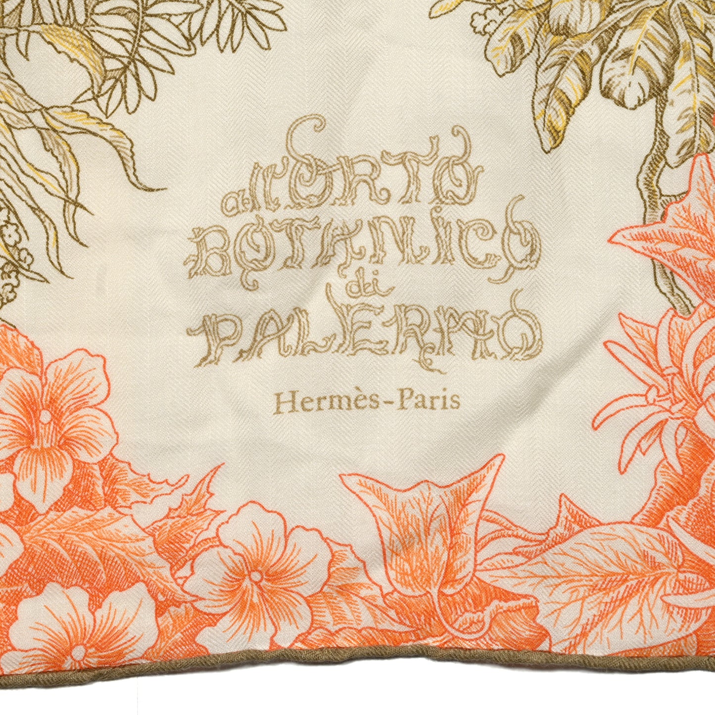 Cashmere Silk All 'Orto Botanico Di Palermo Shawl 140 Orange White Vert Chartreuse