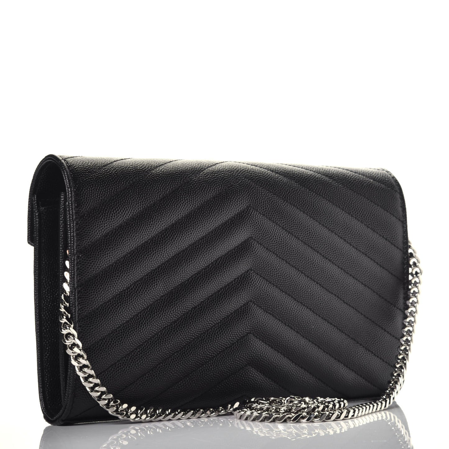 Grain De Poudre Matelasse Chevron Monogram Chain Wallet Black