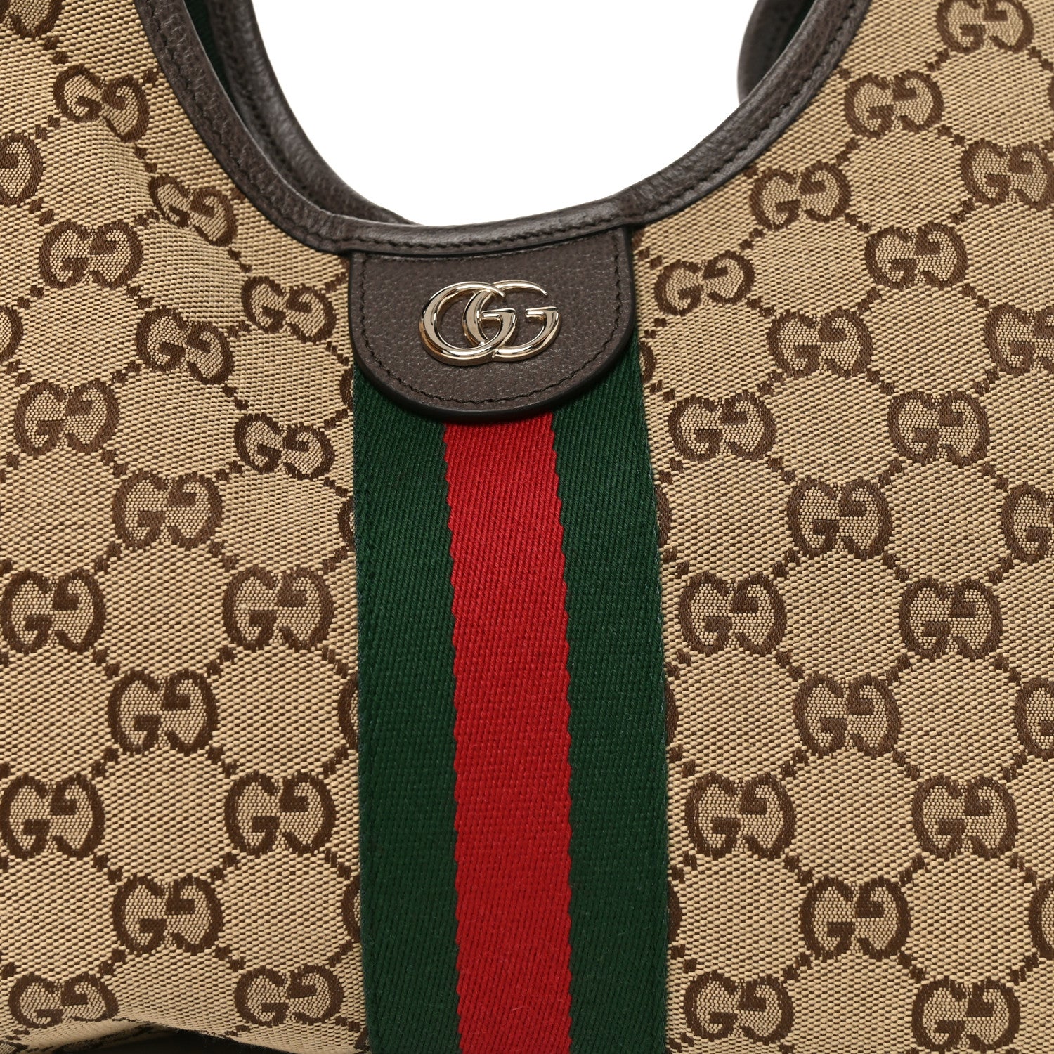 Gucci Monogram Web Small Giglio Tote Beige Dark Brown 8 of 10