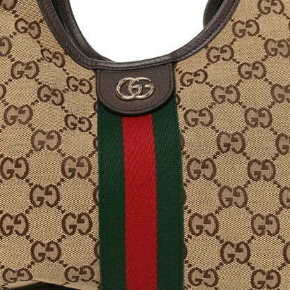 Gucci Monogram Web Small Giglio Tote Beige Dark Brown 8 of 10