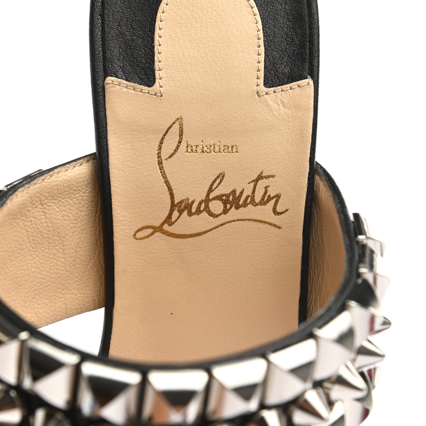 Calfskin Studded Tina Goes Mad 55 Slide Sandals 35.5 Black