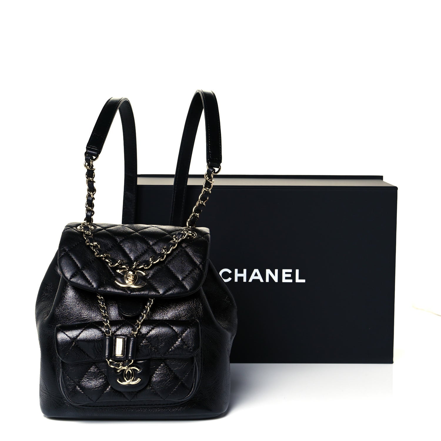 Chanel Glazed Aged Calfskin Quilted Small Duma Drawstring Backpack Black 14 of 14