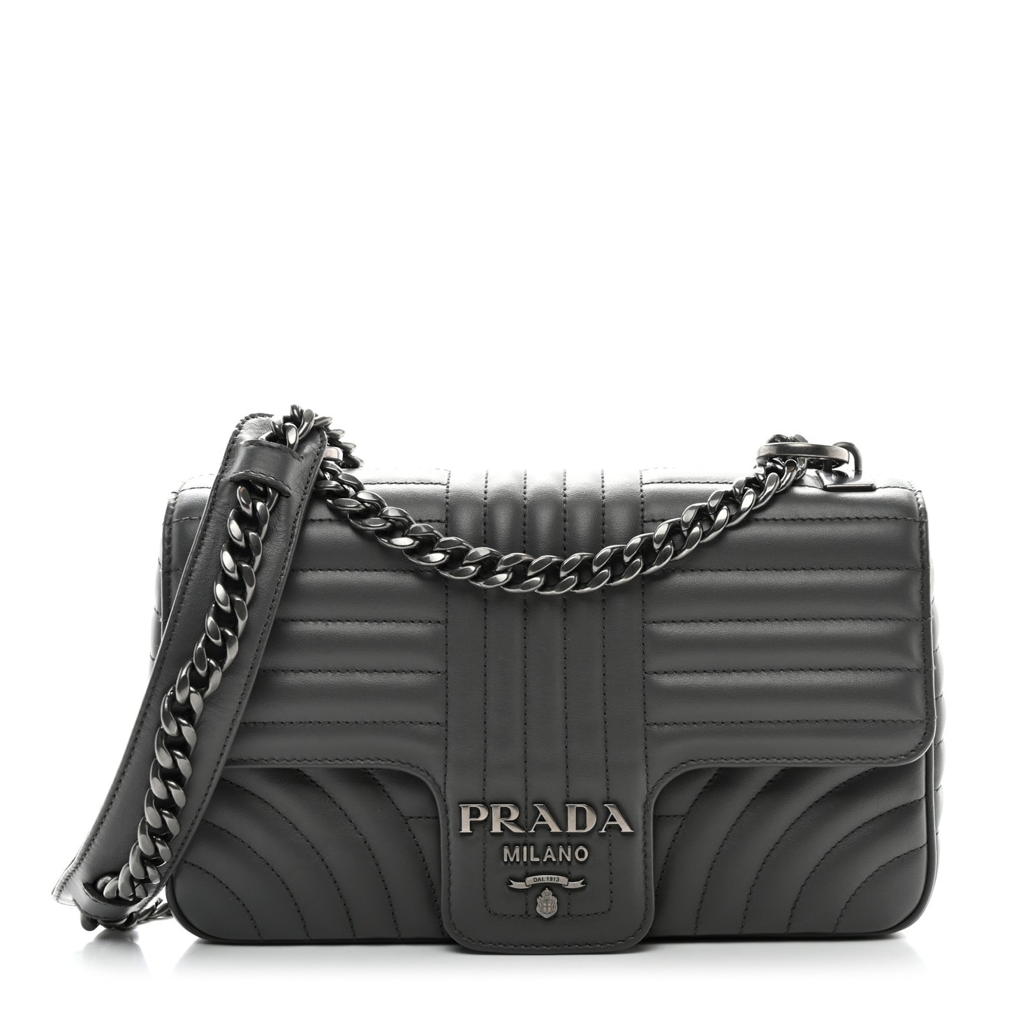 Soft Calfskin Impunture Diagramme Medium Chain Flap Shoulder Bag Mercurio