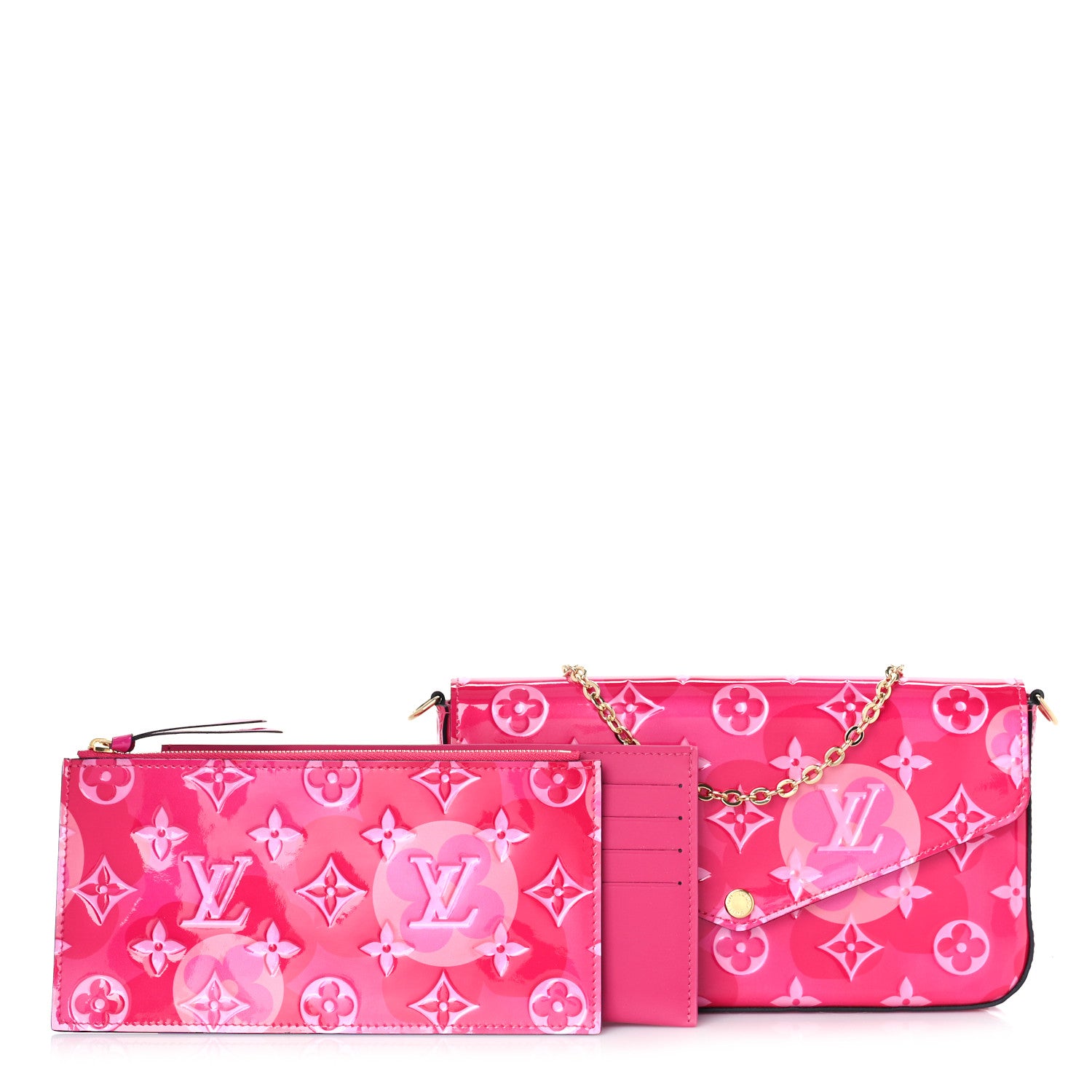 Louis Vuitton Vernis Valentine Pochette Felicie Chain Wallet Fuchsia 1 of 9