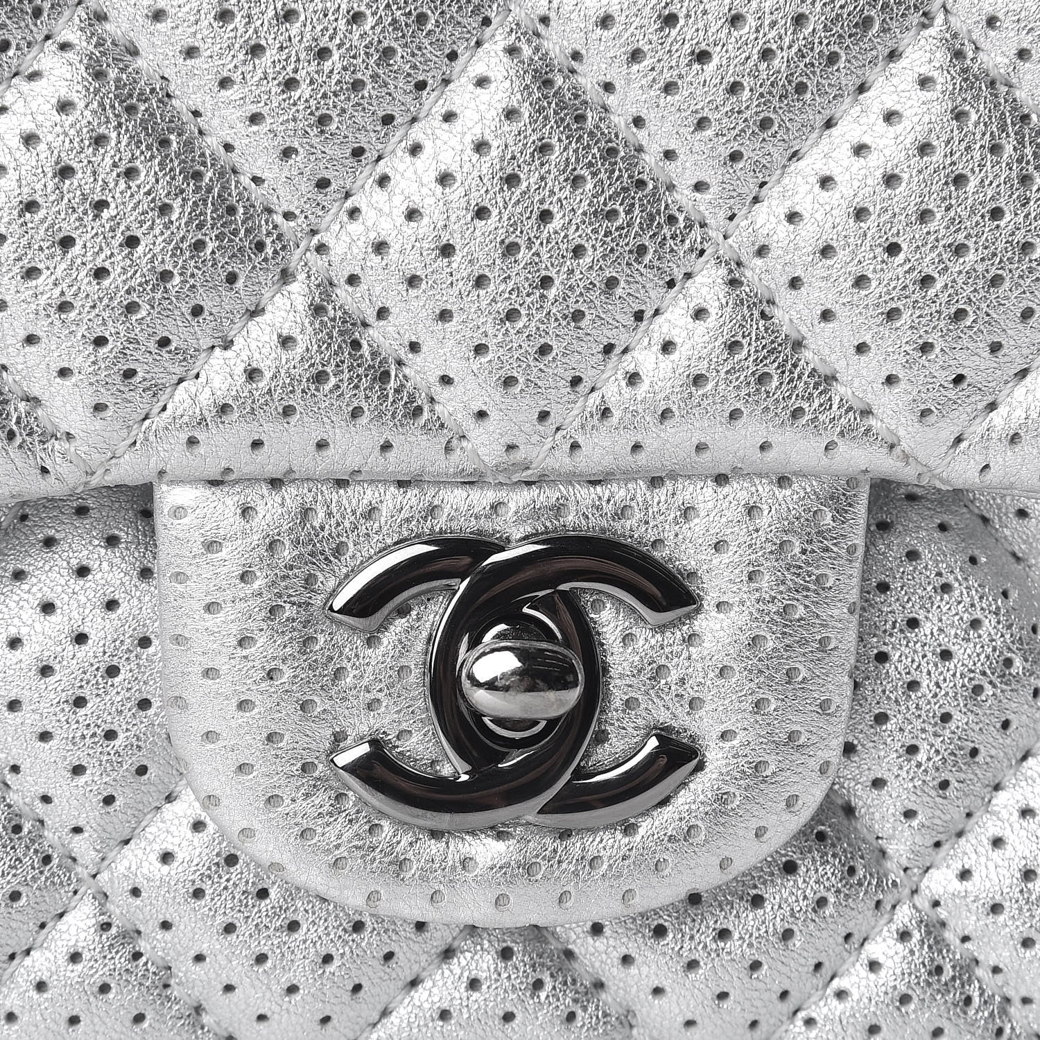 Chanel Metallic Lambskin Perforated Mini Rectangular Flap Silver 8 of 10