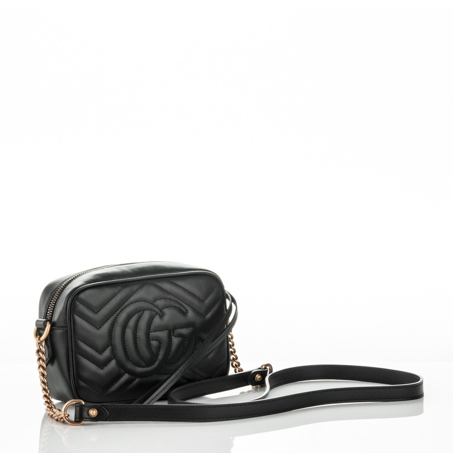 Calfskin Matelasse Mini GG Marmont Chain Shoulder Bag Black