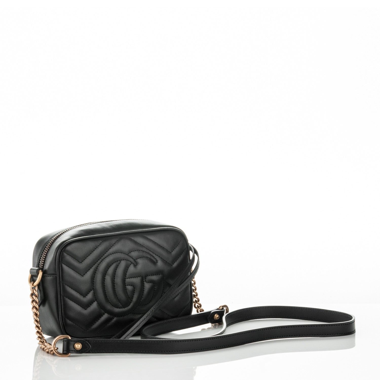 Gucci Calfskin Matelasse Mini GG Marmont Chain Shoulder Bag Black 3 of 7