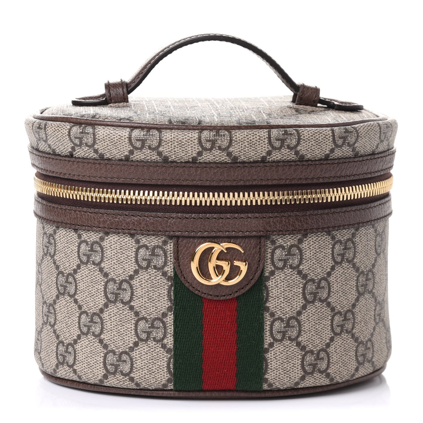 GG Supreme Monogram Textured Calfskin Web Ophidia Vanity Cosmetic Case Beige Ebony New Acero