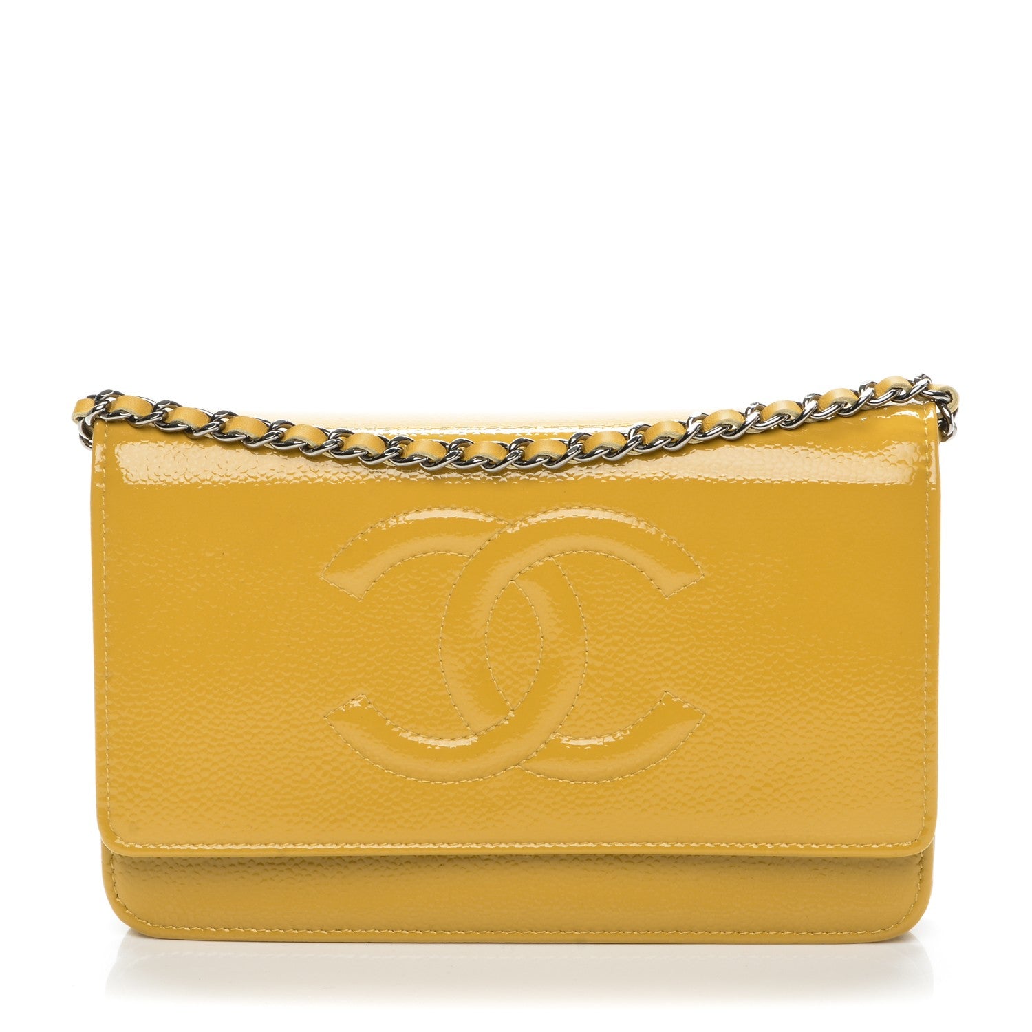 Chanel Patent Caviar Timeless CC Wallet on Chain WOC Yellow 1 of 8