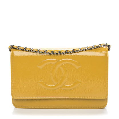 Chanel Patent Caviar Timeless CC Wallet on Chain WOC Yellow 1 of 8