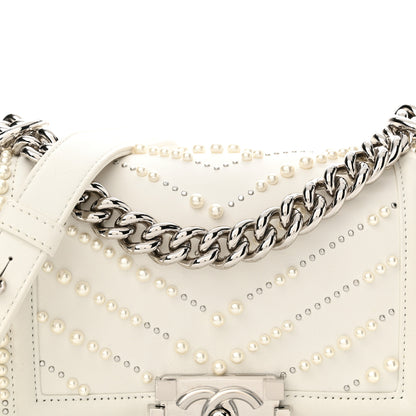 Chanel Calfskin Pearl Chevron Small Boy Flap White 8 of 10