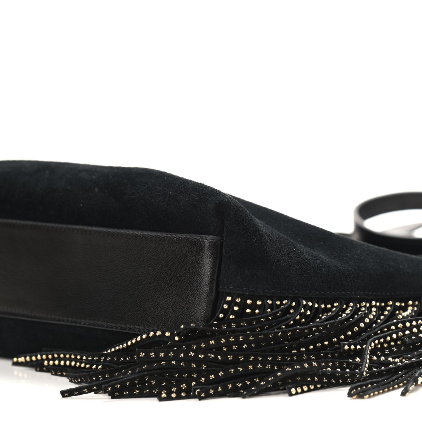 Suede Calfskin Studded Fringe Toy Shopping Tote Black