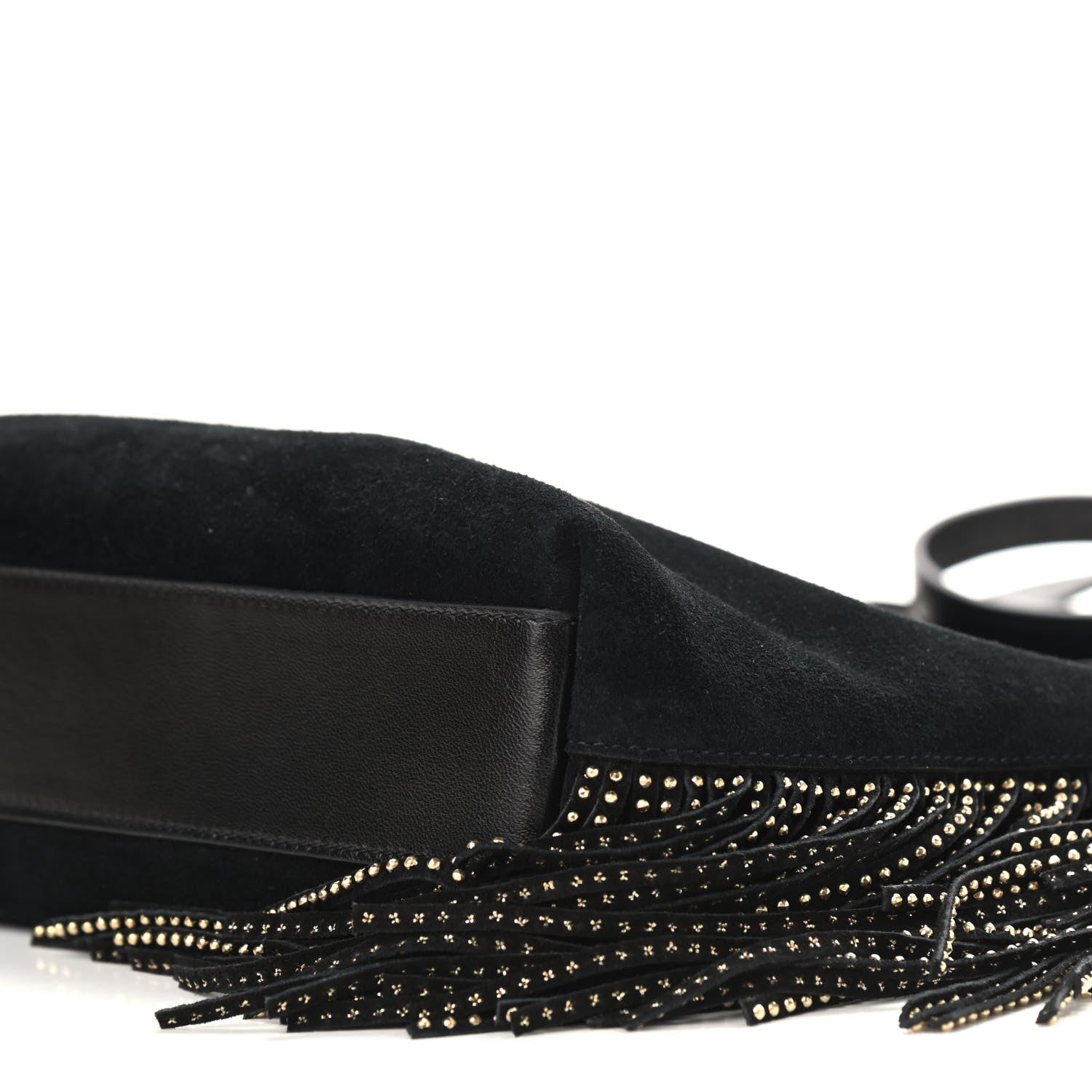 Saint Laurent Suede Calfskin Studded Fringe Toy Shopping Tote Black 9 of 9