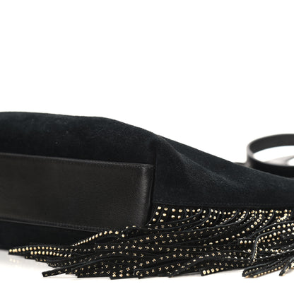 Saint Laurent Suede Calfskin Studded Fringe Toy Shopping Tote Black 9 of 9