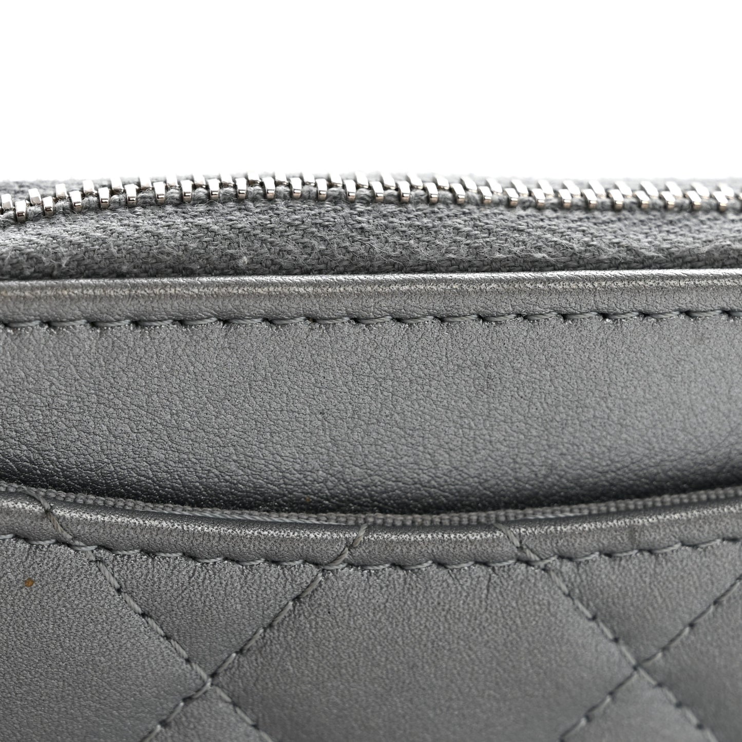 Metallic Lambskin Quilted Zip Around Coin Purse Wallet Silver