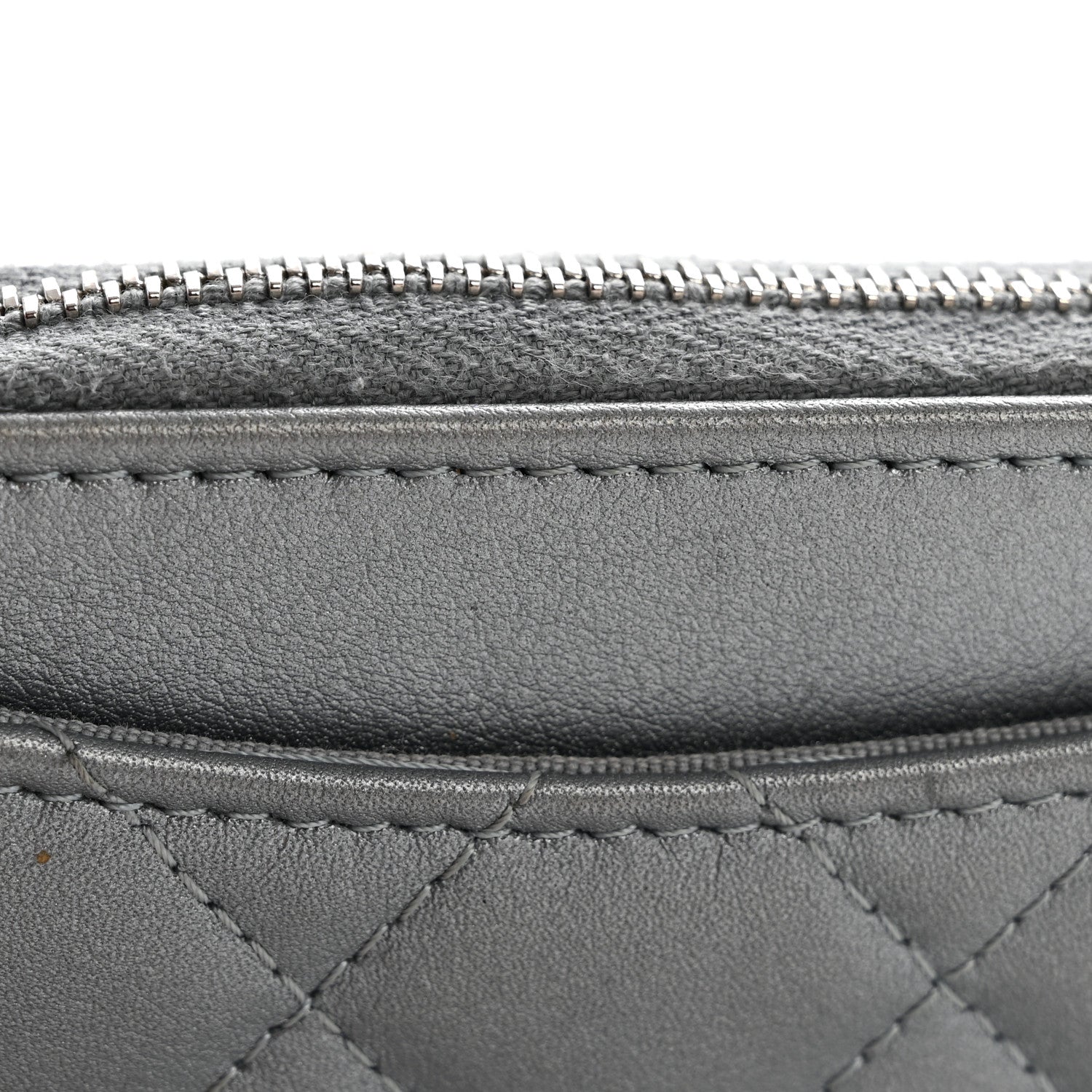 Chanel Metallic Lambskin Quilted Zip Around Coin Purse Wallet Silver 9 of 11