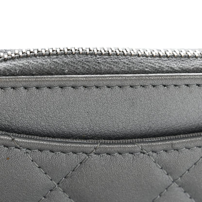 Chanel Metallic Lambskin Quilted Zip Around Coin Purse Wallet Silver 9 of 11