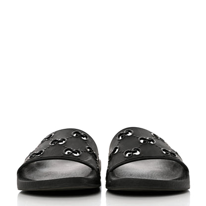Gucci Rubber GG Monogram Perforated Womens Slide Sandals 37 Black 2 of 9