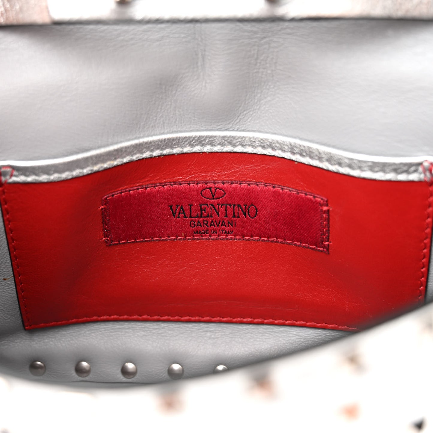 Metallic Nappa Rockstud Spike Shoulder Bag Silver