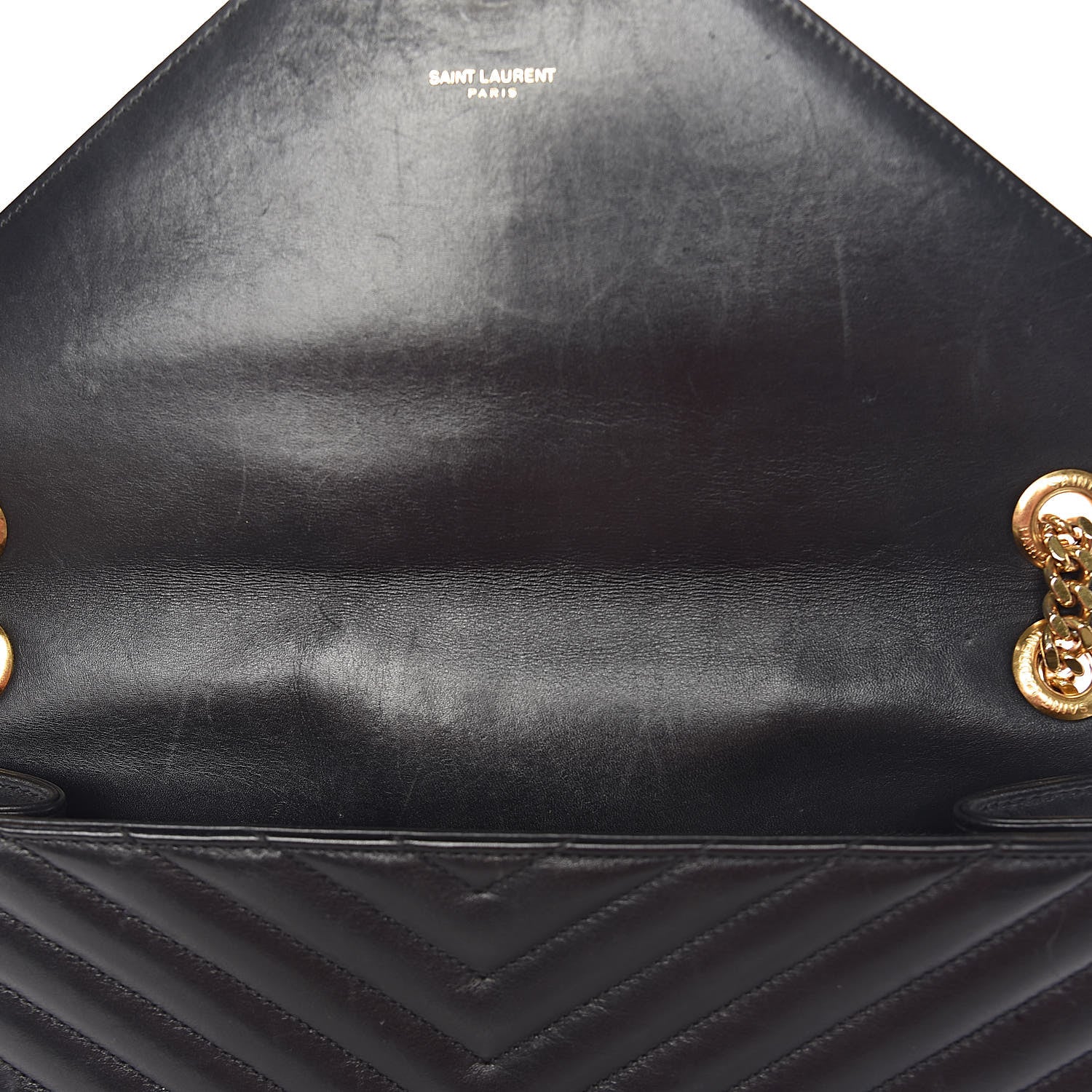 Saint Laurent Smooth Calfskin Matelasse Chevron Large Monogram Satchel Black 7 of 23