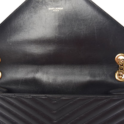 Saint Laurent Smooth Calfskin Matelasse Chevron Large Monogram Satchel Black 7 of 23