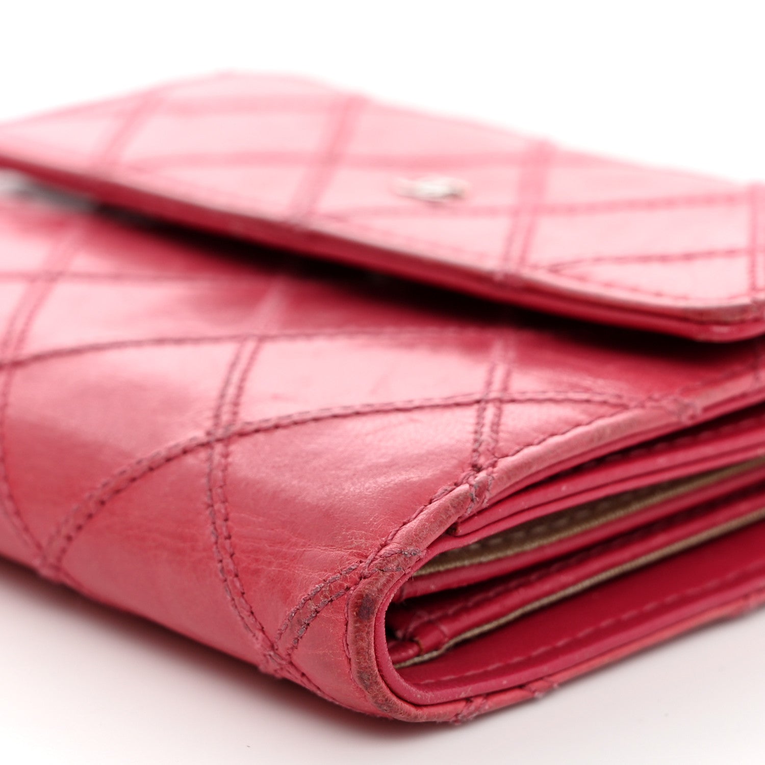 Chanel Calfskin Diamond Stitch Compact French Flap Wallet Pink 10 of 12