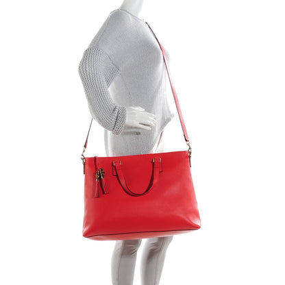 Gucci Calfskin Large Bamboo Tassel Top Handle Tote Red 2 of 7