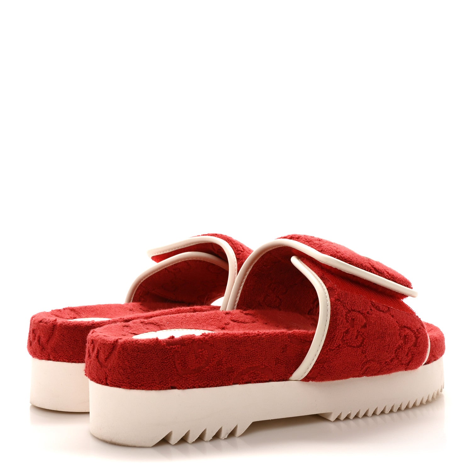 Gucci X ADIDAS Terry Cloth GG Monogram Womens Platform Sandals 38 Maple Red Off White 5 of 9