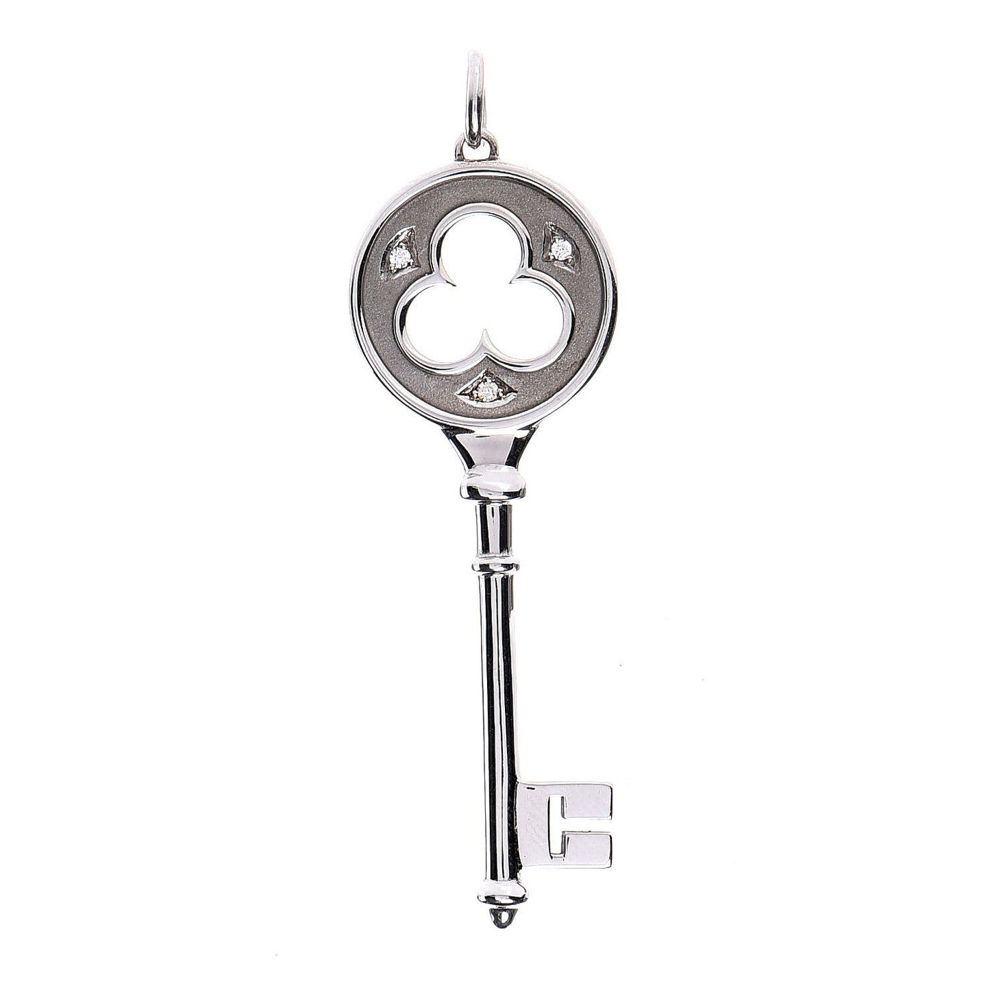 18K White Gold Diamond Clover Key Pendant