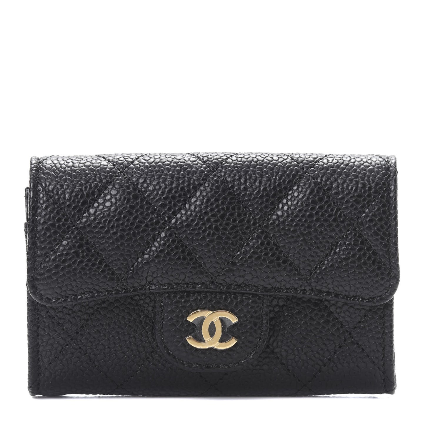 Caviar Quilted Flap Card Holder Wallet Black