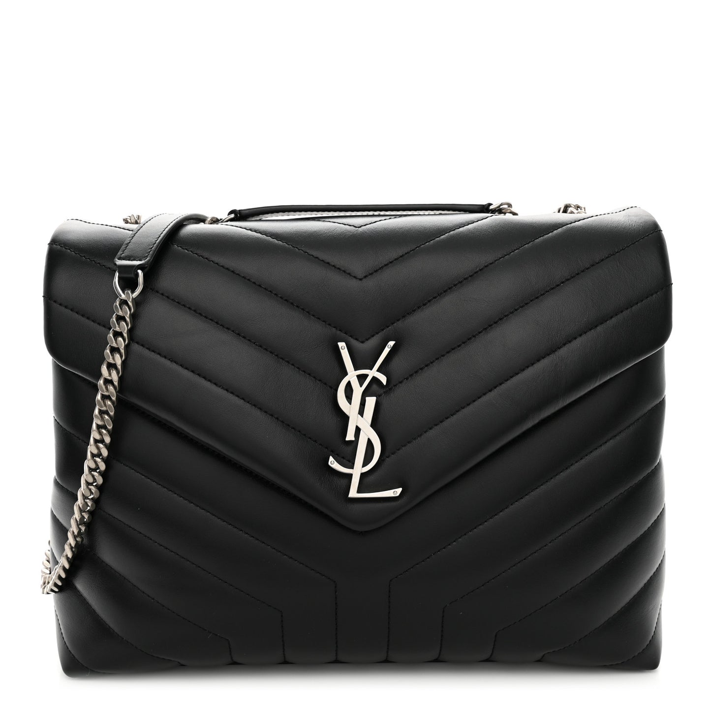 Calfskin Y Quilted Monogram Medium Loulou Chain Satchel Black