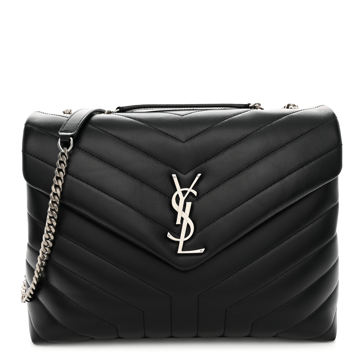 Saint Laurent Calfskin Y Quilted Monogram Medium Loulou Chain Satchel Black 1 of 10