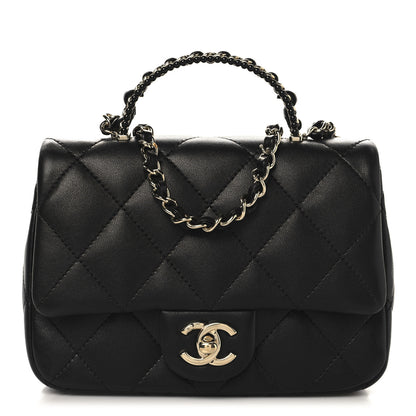 Chanel Lambskin Quilted Resin Pearl Chain Top Handle Flap Black 1 of 10