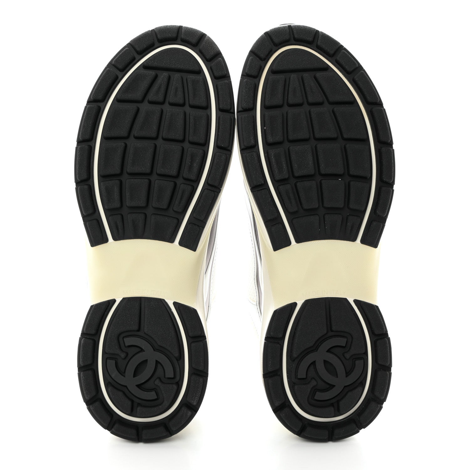 Chanel Fabric Laminated Calfskin Stretch CC Sneakers 38.5 White Silver 5 of 11