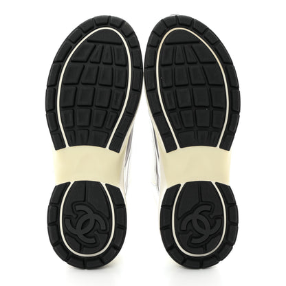 Chanel Fabric Laminated Calfskin Stretch CC Sneakers 38.5 White Silver 5 of 11