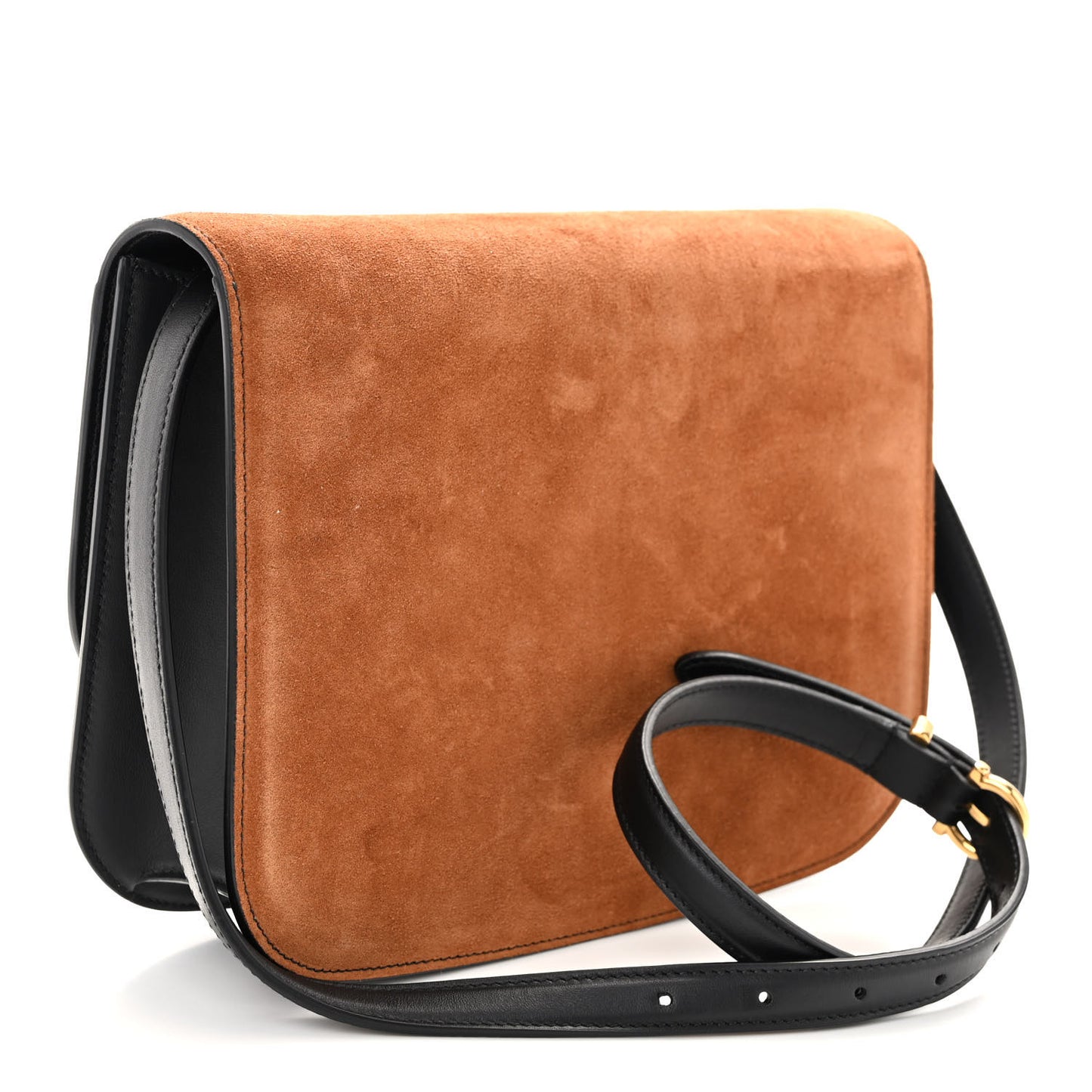 Calfskin Suede Gancini Rounded Satchel Black Tan