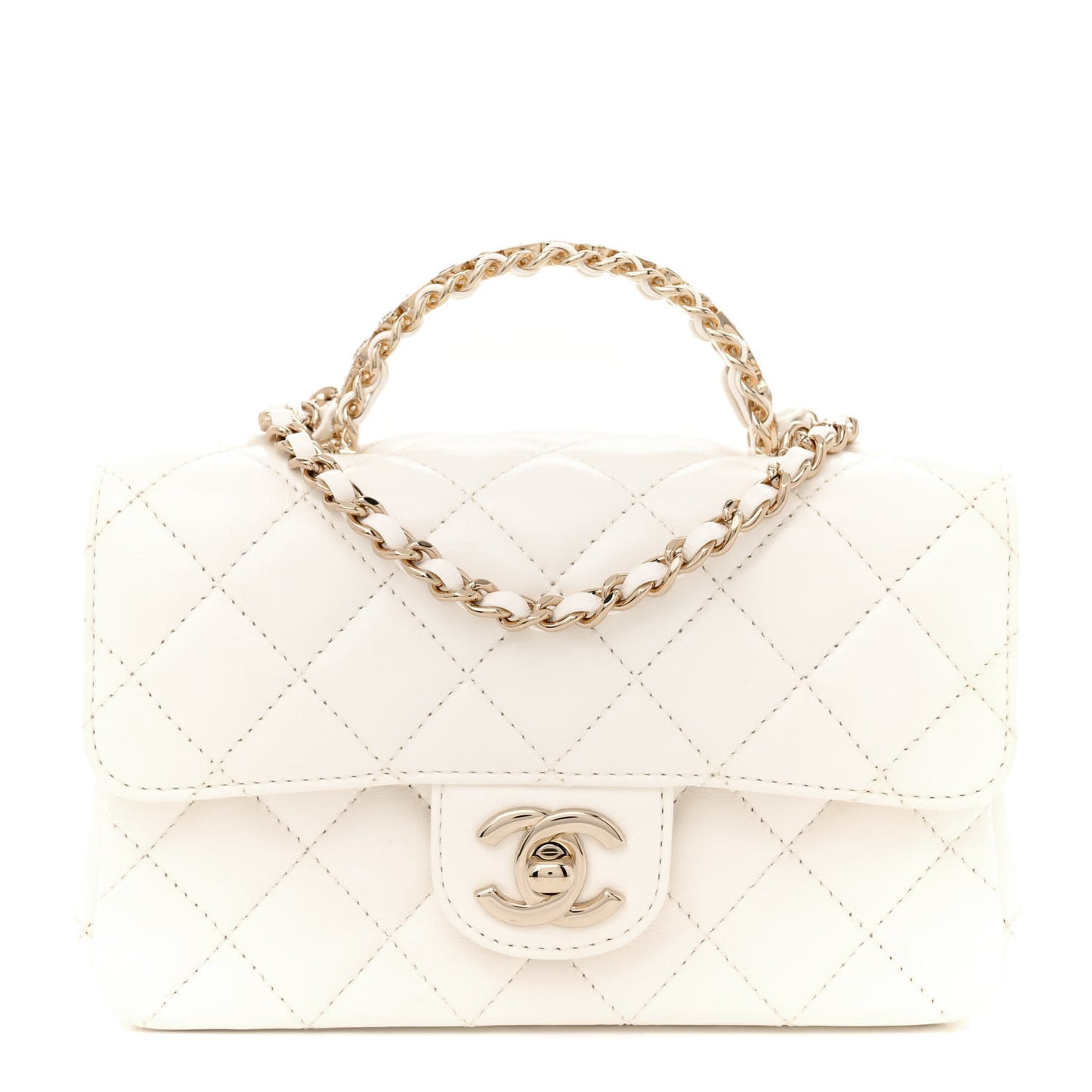 Lambskin Quilted Mini Crystal Top Handle Rectangular Flap White