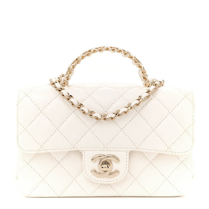 Chanel Lambskin Quilted Mini Crystal Top Handle Rectangular Flap White 1 of 10