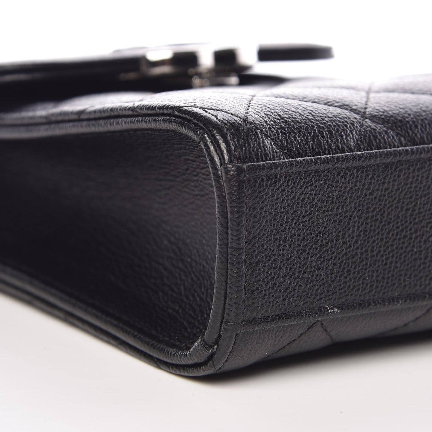 Grained Calfskin Quilted CC Box Clutch With Chain Black