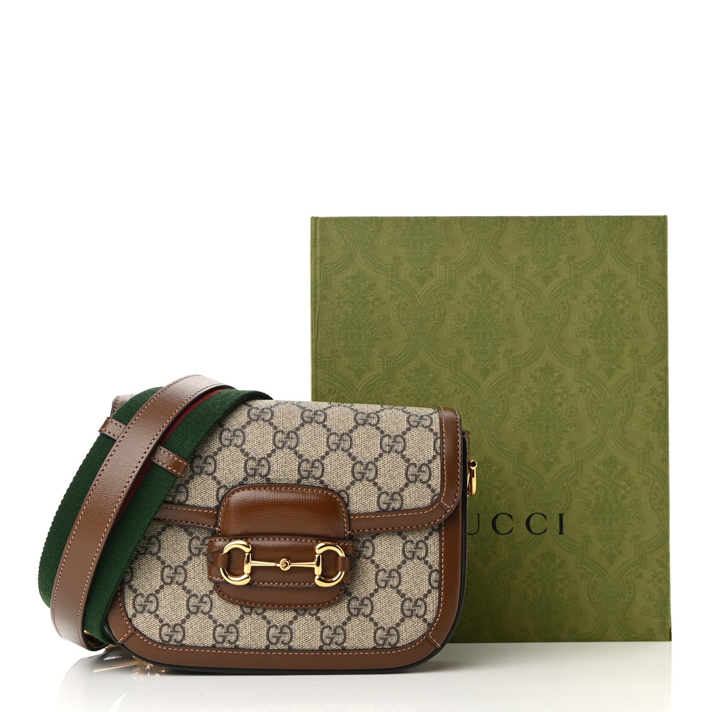 GG Supreme Monogram Web Mini Horsebit 1955 Shoulder Bag Beige Brown Sugar
