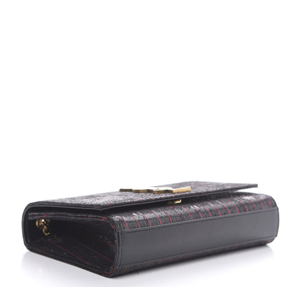 Saint Laurent Metallic Calfskin Striped Small Monogram Kate Satchel Black Red 4 of 11