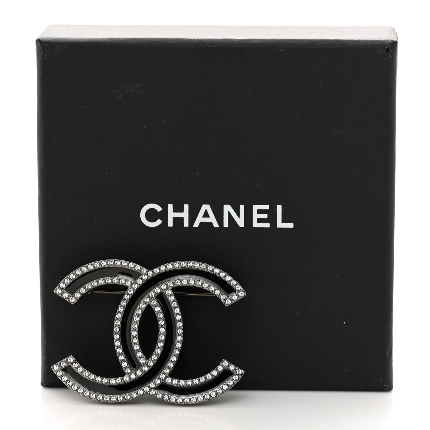 Enamel Crystal CC Brooch Black